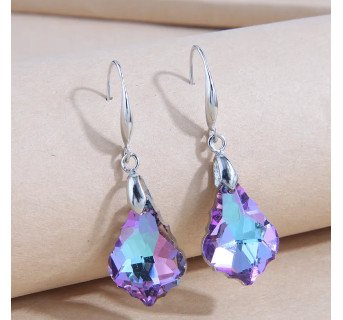 Mode Concise Feuille D'érable Cristal En Métal Boucles D'oreilles En Pierre