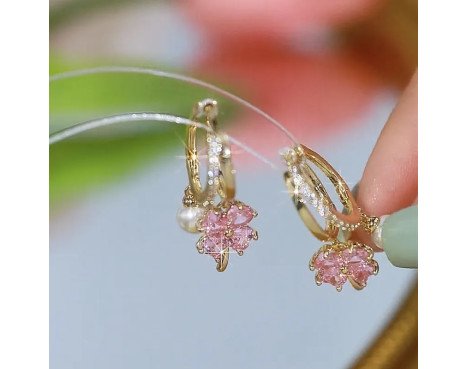 1 Paire Sucré Fleur Incruster Perle Artificielle Le Cuivre Cristal Artificiel Boucles D'oreilles