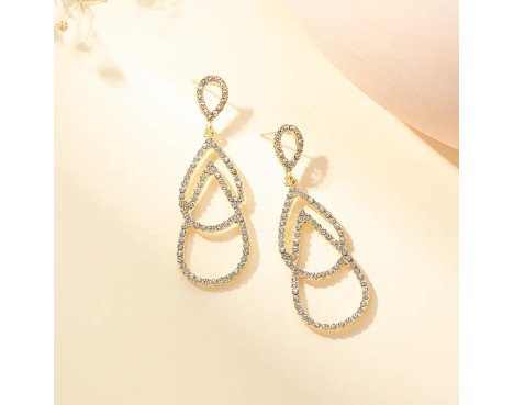 1 Paire Élégante Mode Double Anneau Alliage Goutte D'eau Évider Strass Artificiels Boucles D'oreilles Pour Femmes