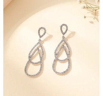 1 Paire Élégante Mode Double Anneau Alliage Goutte D'eau Évider Strass Artificiels Boucles D'oreilles Pour Femmes