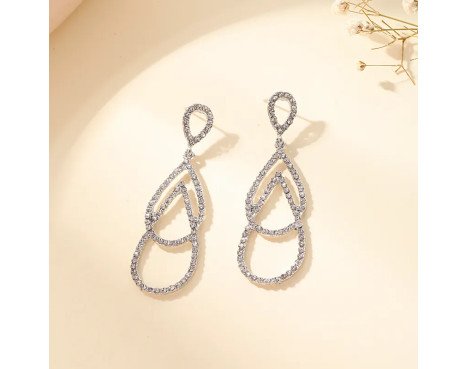 1 Paire Élégante Mode Double Anneau Alliage Goutte D'eau Évider Strass Artificiels Boucles D'oreilles Pour Femmes