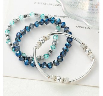 Ensemble De 3 Pièces Mode Cercle Cristal Autrichien Le Cuivre Perlé Fait Main Placage Plaqué Argent Femmes Bracelets