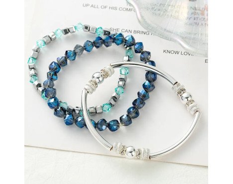 Ensemble De 3 Pièces Mode Cercle Cristal Autrichien Le Cuivre Perlé Fait Main Placage Plaqué Argent Femmes Bracelets