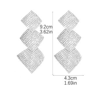 1 Paire Glamour Mariage Brillant Rhombe Incruster  Strass Boucles D'oreilles