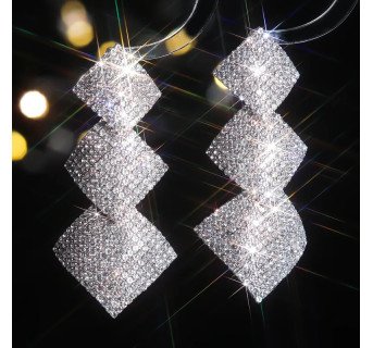 1 Paire Glamour Mariage Brillant Rhombe Incruster  Strass Boucles D'oreilles