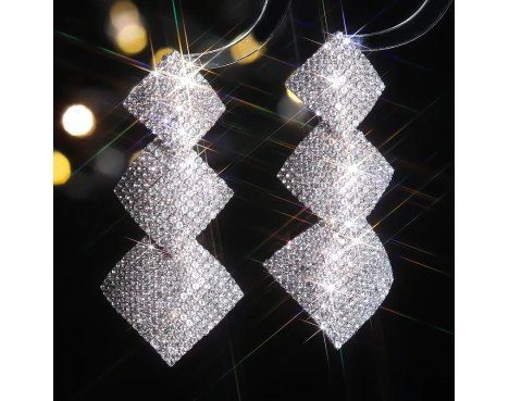 1 Paire Glamour Mariage Brillant Rhombe Incruster Acier Inoxydable Alliage Strass Boucles D'oreilles