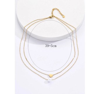 Collier superposé de perles et de cœurs de couleur or Romance et Elegance