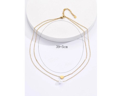 Collier superposé de perles et de cœurs de couleur or Romance et Elegance