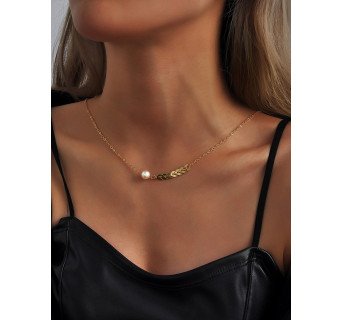 Collier élégant pour le Collier cou et  dos avec arêtes de poisson dorées et perles plaquées or