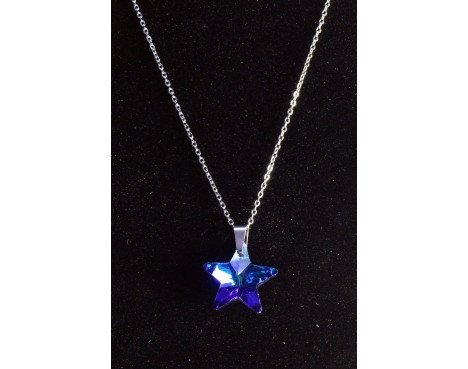 Collier en acier inoxydable argenté avec pendentif étoile bleu saphir