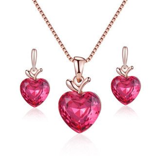 Boucles d'Oreilles et Collier Femme en Alliage avec Incrustations de Zircon – Design Gouttelettes d'Eau