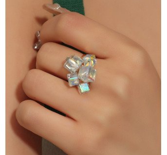 Bague Femme Rétro en Alliage avec Cristal Autrichien – Design Carré Élégant
