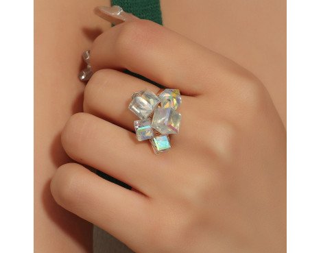 Bague Femme Rétro en Alliage avec Cristal Autrichien – Design Carré Élégant