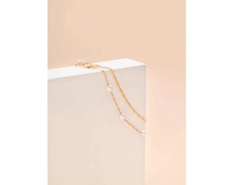 Bracelet de cheville superposé : Perles couleur or SF et chaîne spirale