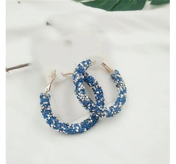 Boucle d'oreilles créoles bleu/blanc sublime en cristal
